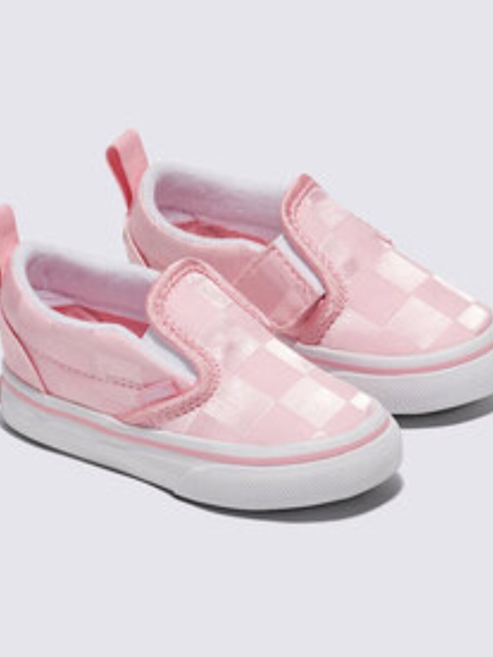 EUC VANS CLASSIC PINK SATIN CHECKERED SLIP ON BABY ROSE SHOES SIZE 4.5